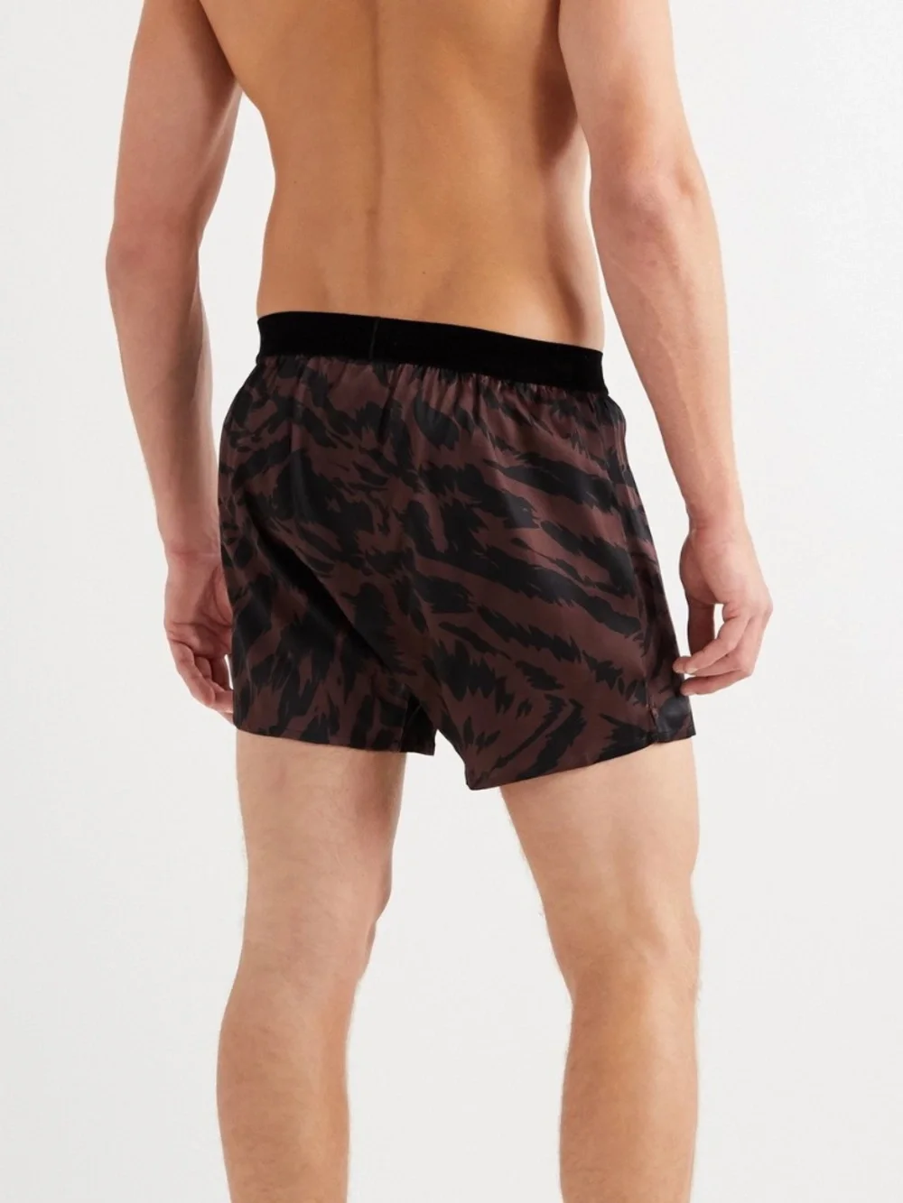 Tom Ford Brown Black Zebra Stretch Silk Logo Velvet Waistband Boxer Shorts